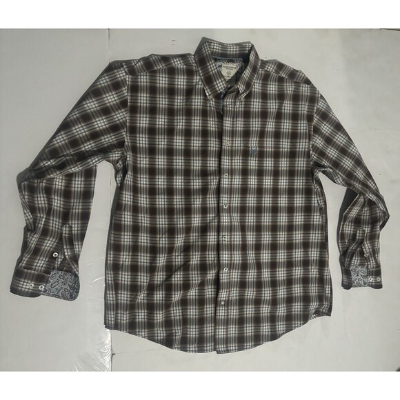 Rough Stock Panhandle Shirt Mens XL Brown Plaid Western Button Up Cowboy ROD3009 - Picture 1 of 8